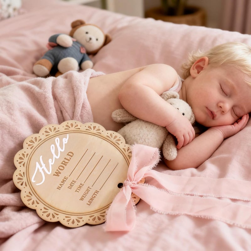 Whaline Baby Birth Announcement Sign Wooden Newborn Welcome Board Milestone Card for Birthday Baby Shower Photo Prop Keepsake - Image 4